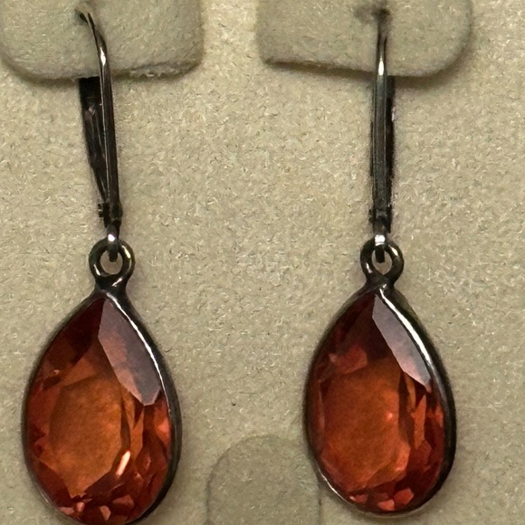925 Sterling Silver Artisan Crafted Genuine Treated Fire Quartz Dangle Earrings - Picture 4 of 12